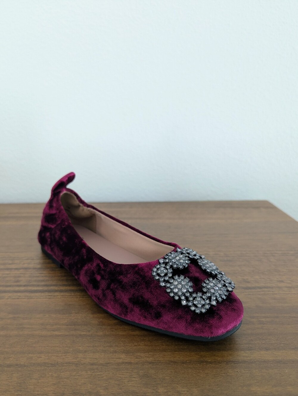 Linea Paolo Burgundy Ballet Flat Minax Red Velvet Jeweled Toe Size 7M